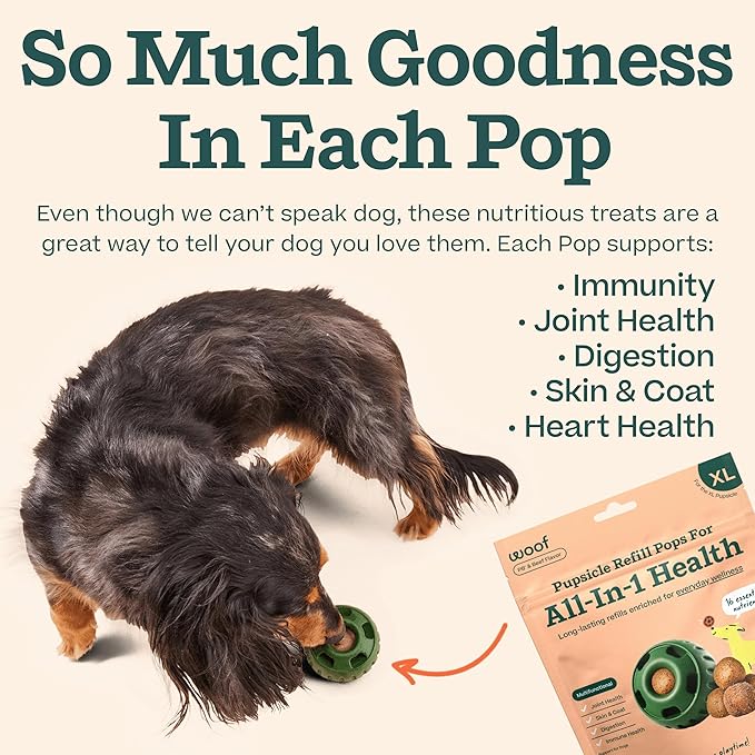 WOOF Pupsicle Refill Pops for All-in-1 Health - Long-Lasting Multivitamin Refills for The Pupsicle Toy - with Vitamins A, B, D, Iron, Magnesium, and Fiber - XL Pops - 5 Count