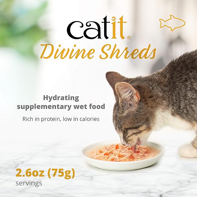 Catit Divine Shreds Premium Cat Food Topper, Tuna with Shrimp & Pumpkin (Pack of 4)