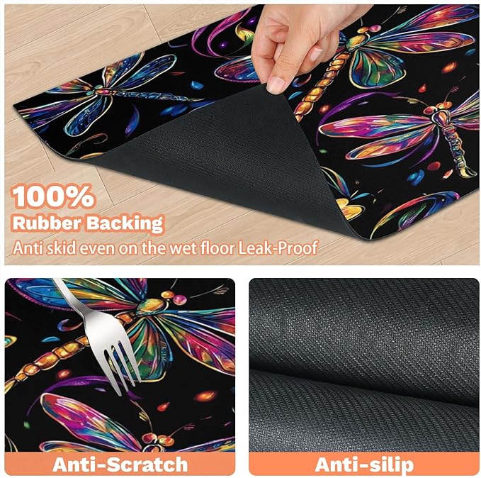 Dragonfly Dog Food Mat for Floors Absorbent, Quick Dry Water Dispenser Mat for Food, Water, Pet Supplies 12" x 20",