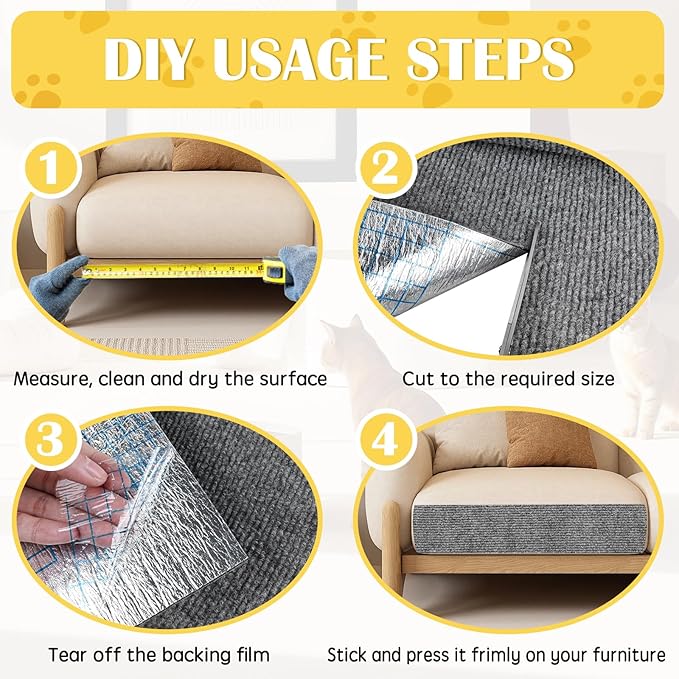 Self-Adhesive Cat Scratch Mat Trimmable Cat Scratching Post Carpet 79in Durable Carpet Mat Pad Replacement for Cat Tree Shelves Post Couch, Furniture, Walls & Doors DIY Cat Climbing Mat (Light Gray)