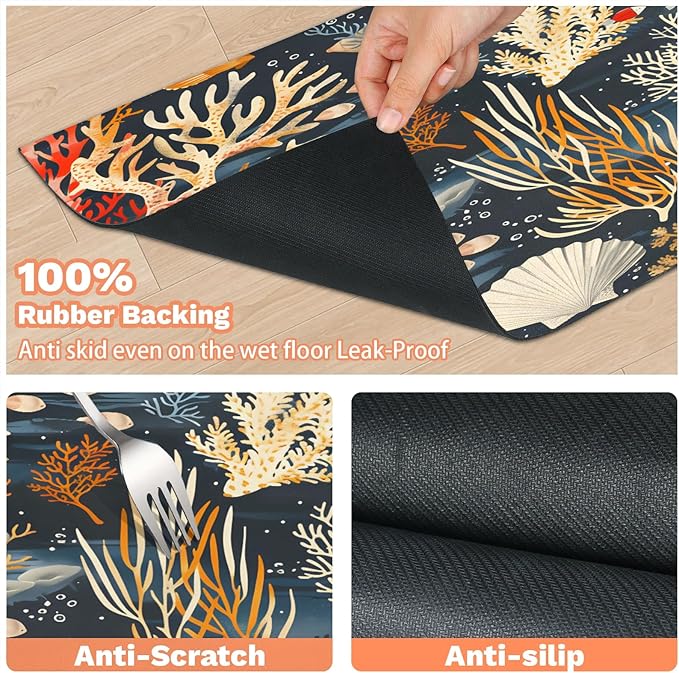 Sea Ocean Dog Food Mat for Floors Absorbent Dog Bowl Mat for Food and Water Dispenser Quick Dry Cat Food Placemat Pet Supplies 17" x 30", Seashell