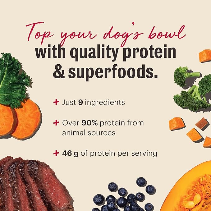 The Honest Kitchen Protein Plus+ Dehydrated Meal Topper: Grain Free Beef Superfoods, 12oz Pouch