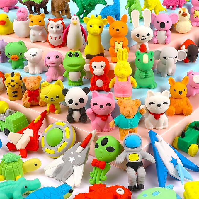 60 Pack Animal Pencil Erasers for Kids, 3D Mini Puzzle Take Apart Erasers, Desk Pets & Treasure Box Toys, Bulk Party Favors, Classroom Prizes, School Supplies, Gift for Boys & Girls