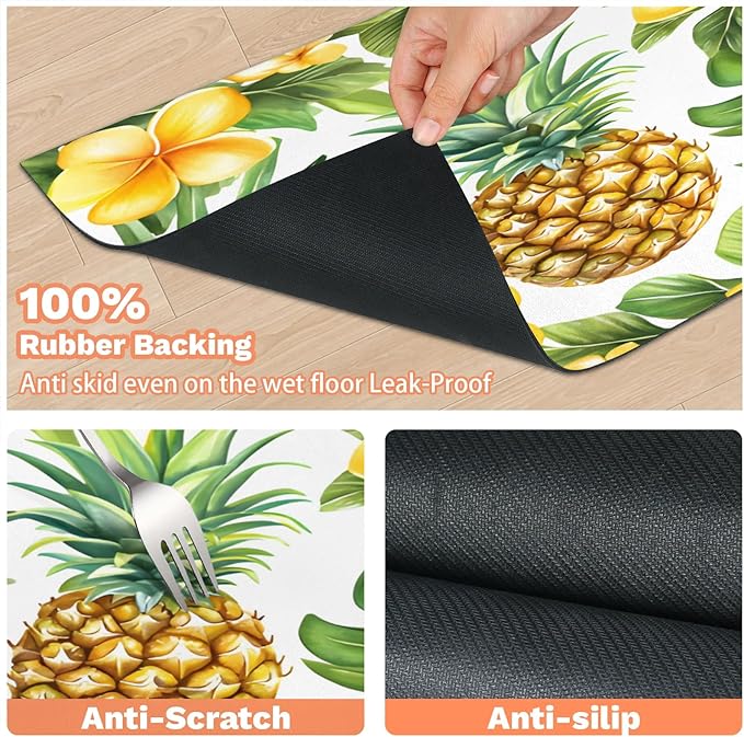 Pineapple Dog Food Mat for Floors Absorbent Dog Bowl Mat for Food and Water Dispenser Quick Dry Cat Food Placemat Pet Supplies 17" x 30", Tropical Flowers
