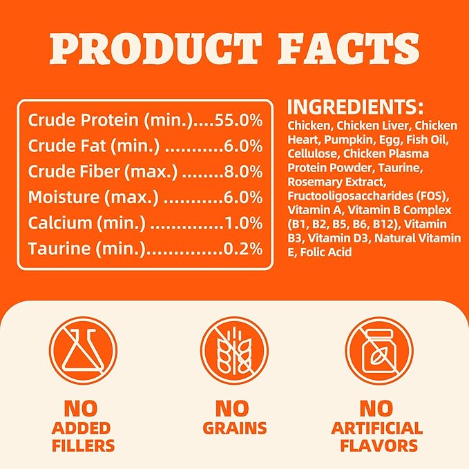Wellix Chicken & Pumpkin Raw Treat – Freeze Dried Chicken Snacks, Pet Food Topper, Grain Free, Crunchy Cat Treats for Indoor Cats - for Small, Medium & Large Cats & Dogs - 4.59 oz