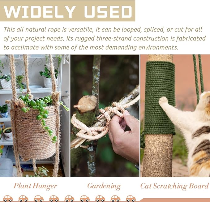 Sisal Rope for Cat Scratcher 1/4 Inch 50 Feet Cat Tree Rope Replacement Natural Hemp Rope, Thick Cat Scratching Post Rope for Indoor/Outdoor, Repairing, Recovering, DIY Scratcher (Brown)