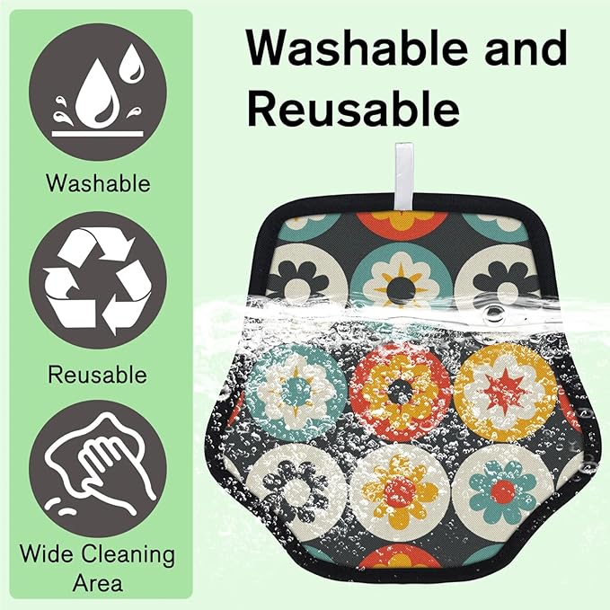 Reusable Pet Hair Removal Glove Floral Circles Magic Brush for Cat & Dog Hair Remover for Car, Sofa, Bedding, Clothes - 9x9 Mitt Washable
