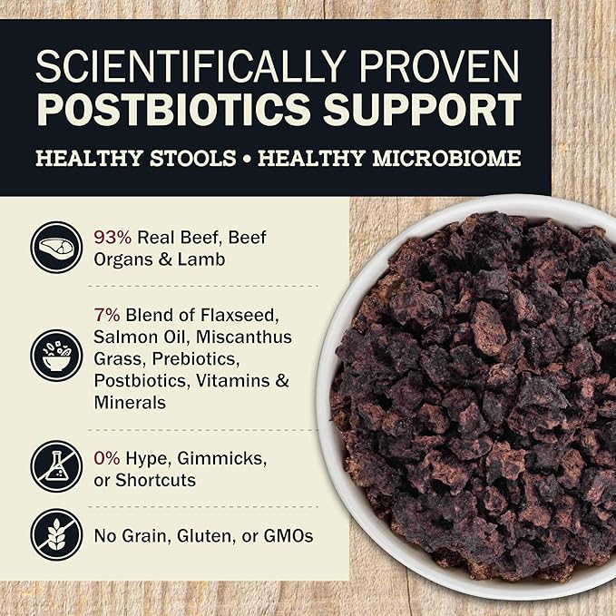 Redbarn Powerfood Air Dried Dog Food for Digestive Gut Health - 93% Beef, Beef Organs & Lamb with Prebiotics & Postbiotics - Non-GMO Dry Full Feed or Topper Made in USA - 2lb