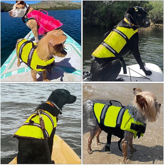 Dog Life Jacket - High Visibility Dog Life Vest, Puppy Rescue Vests, for Swimming & Boating Polyester Pet Supplies for Pool Lake Kayaking Large Small Breeds Puppy Doggy Pool Dock Beach