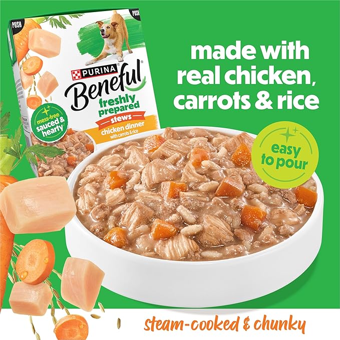 Purina Beneful Freshly Prepared Stews Chicken Dinner with Carrots and Rice Wet Dog Food in Dog Food Gravy - 9.5 oz Carton (Pack of 6)