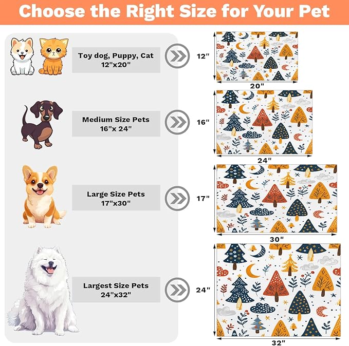 Christmas Tree Dog Food Mat for Floors Absorbent, Quick Dry Water Dispenser Mat for Food, Water, Pet Supplies 12" x 20", Flower
