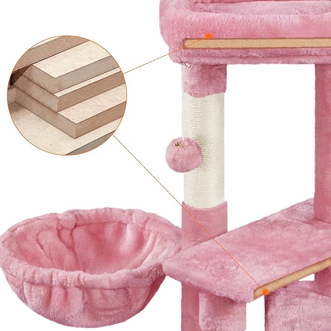 Yaheetech 34.5in Scratching Post, Cat Scratchers for Indoor Cats and Kittens, Multifunctional Activity Post w/Sisal Rope＆Dangling Ball＆Large Condo, Pink