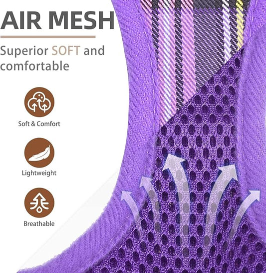 PUPTECK Adjustable Dog Harness Collar and Leash Set Step in No Pull Pet Harness for Small Medium Dogs Puppy and Cats Outdoor Walking Running, Soft Mesh Padded Reflective Vest Harnesses, Purple L
