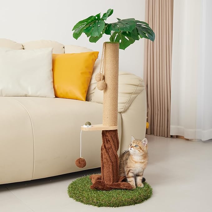 33.86" Tall Cat Scratching Posts with Sisal Rope, Dangling Balls and Natural Healthy Catnip Balls, Cat Scratcher with Extra Cat Energy Ball for Indoor Cats Adults and Kitten