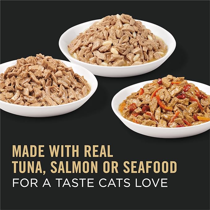 Purina Pro Plan High Protein Cat Food Complete Essentials Wet Cat Food Seafood Favorites Variety Pack 3 Ounce (Pack of 24)