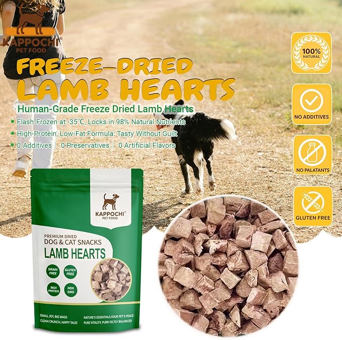 Freeze-Dried Raw Lamb Heart Dog Treats, 1.76oz(50.0g), 100% Single Ingredient, High Protein Training Treats, No Additives, Grain Free, Gluten Free