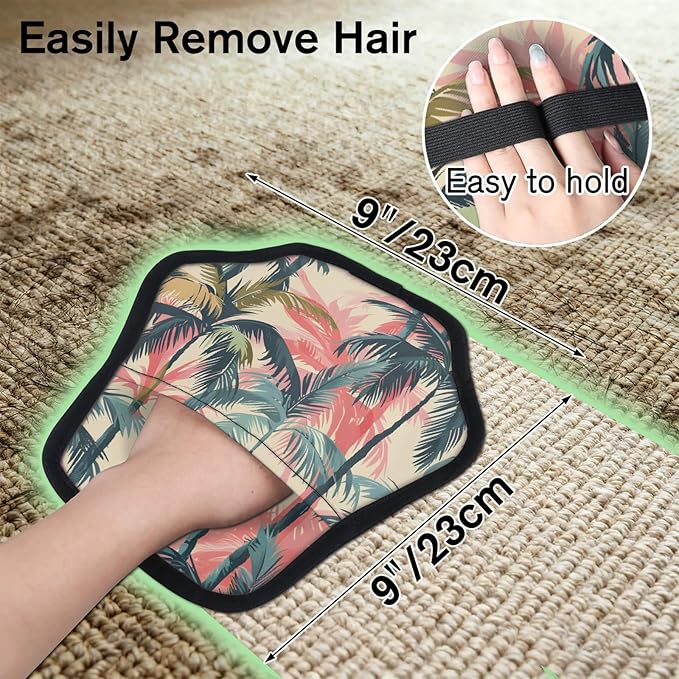 Coconut Trees Plant Electrostatic Pet Hair Removal Glove for Cats & Dogs - Reusable Grooming Mitt for Couch, Carpet, Car Seat & Laundry - Large 9x9 Inch