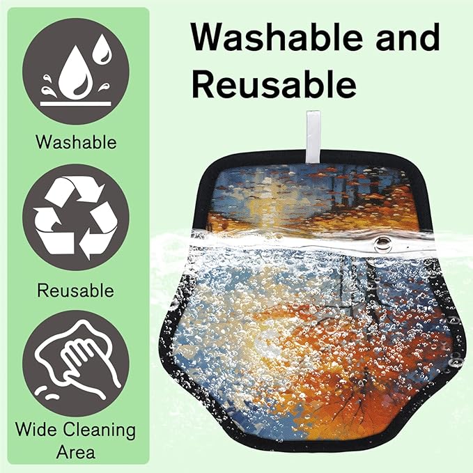 Reusable Pet Hair Removal Glove Oil Painting Trees Magic Brush for Cat & Dog Hair Remover for Car, Sofa, Bedding, Clothes - 9x9 Mitt Washable