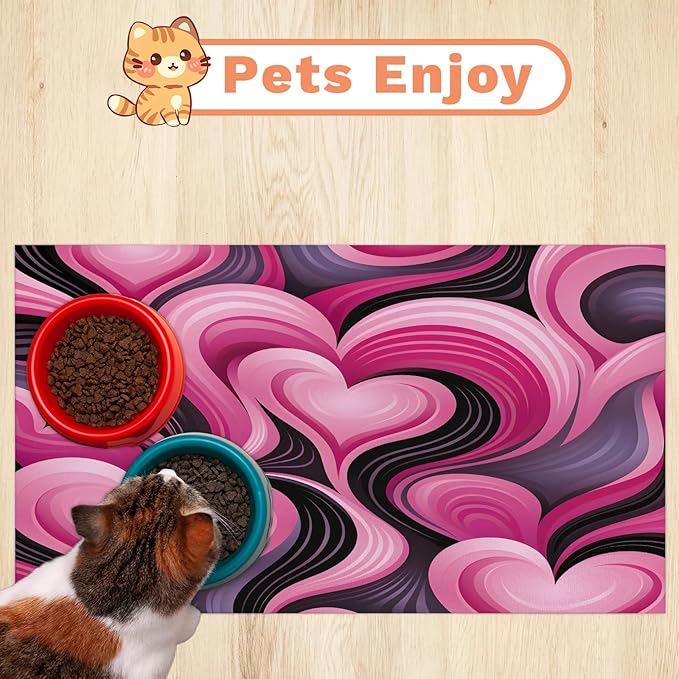 Love Dog Food Mat for Floors Absorbent, Quick Dry Water Dispenser Mat for Food, Water, Pet Supplies 24" x 32", Heart