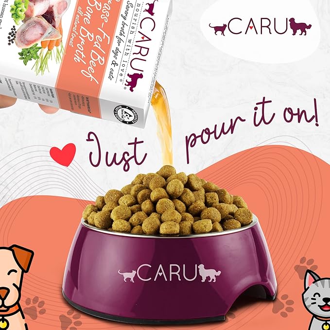 Caru - Classics Grass-Fed Beef Bone Broth and Classics Free Range Chicken Bone Broth - Healthy Functional Food Topper for Dogs & Cats - 6 Pack - Variety Pack