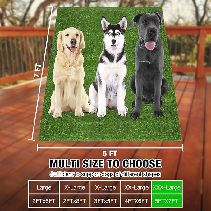 GLOBREEN Extre Large Artificial Grass for Dogs Potty, 5FTX7FT Fake Grass for Puppy Potty Training, Turf Rug for Pets Kennel Playpen Patio Balcony Indoor Outdoor