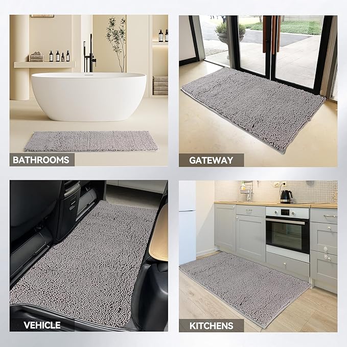 70" X 23" Washable Dog Door Mat, Ultra fine Fiber Dog Door Mat, Quick Drying Chenille Pet Door Mat, Machine Washable Indoor and Outdoor Rug (Grey)