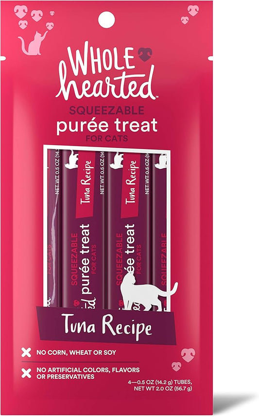 WholeHearted Cat Treats, Tuna Recipe Squeezable Purée, 4 Tubes, 0.5 oz Each