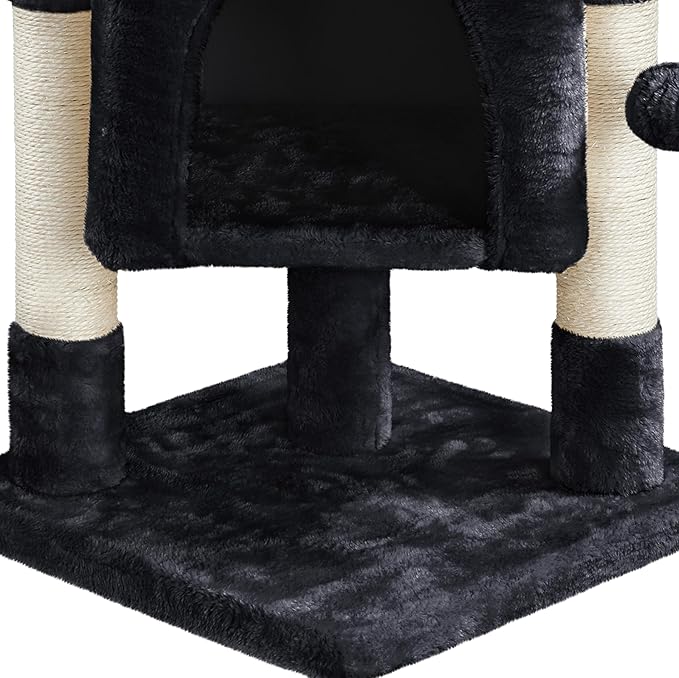 Yaheetech Cat Scratching Posts with Bed, 23.5 Inches Cat Kitten Scratcher Featuring with Sisal Scratch Posts, Interactive Dangling Ball for Indoor Large Cats, Black