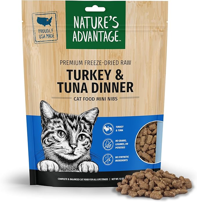 Nature's Advantage Freeze-Dried Raw Turkey & Tuna Dinner Cat Food Mini Nibs, 12 oz | Grain Free, High Protein Nutrition