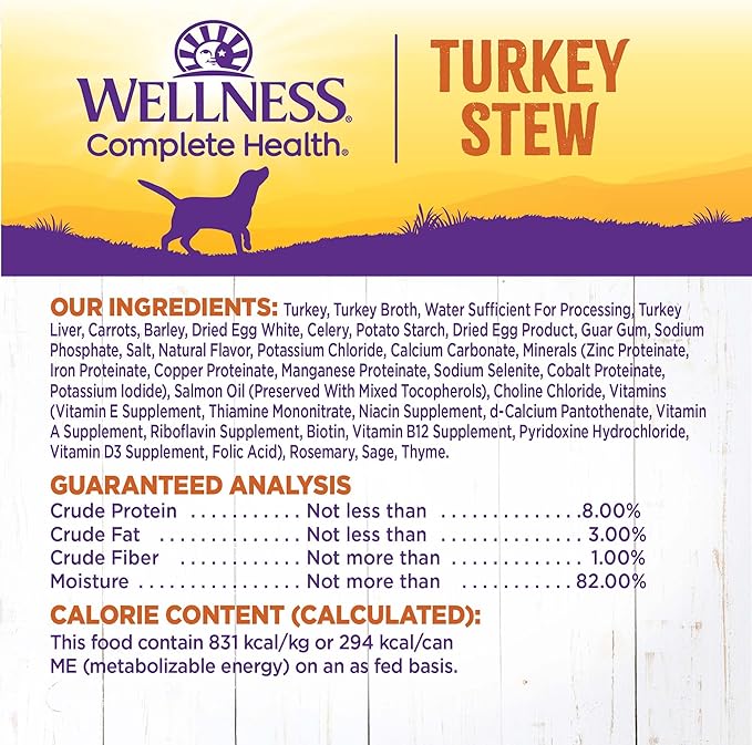 Wellness Complete Health Canned Wet Dog Food, Turkey Stew, 12.5-Ounce Can (Pack of 12)