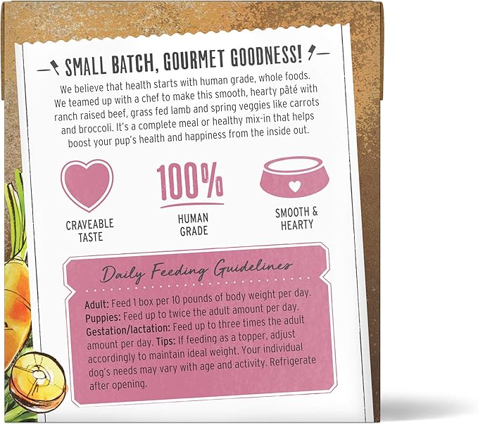 The Honest Kitchen Human Grade Butcher Block Pâté Wet Dog Food - Beef, Lamb & Spring Veggies, 10.5 Ounce Box (Pack of 6)