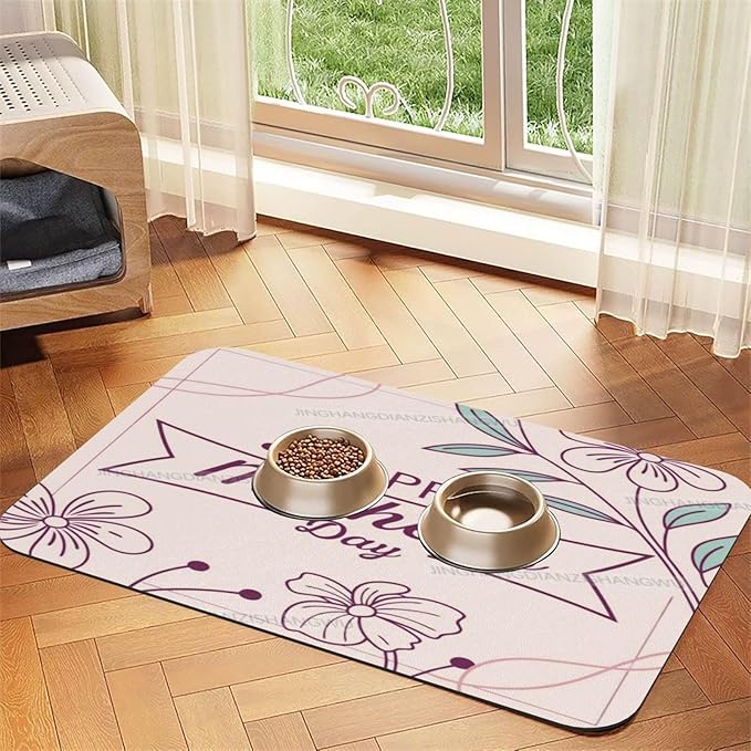 Pet Feeding Mat for Dogs Cats Happy Mother's Day Floral Gift for Mom Classic Fx Absorbent Dog Food Mat Non-Slip Waterproof Placemat Quick Dry Pet Supplies Bowl Mats