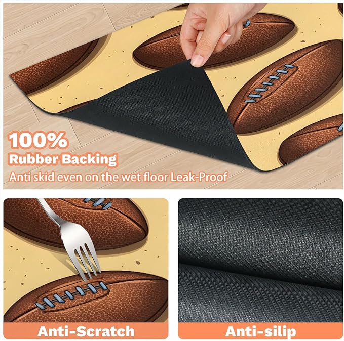 Rugby Dog Food Mat for Floors Absorbent, Quick Dry Water Dispenser Mat for Food, Water, Pet Supplies 24" x 32", American Football Sport