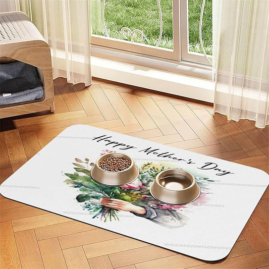 Dog Food Mat for Floors Absorbent Quick Drying Happy Mother's Day Floral Gift for Mom Gq Pet Cat Food Mat Easy-to-Clean Pet Feeding Mats Dog Bowl Mats 24x16In