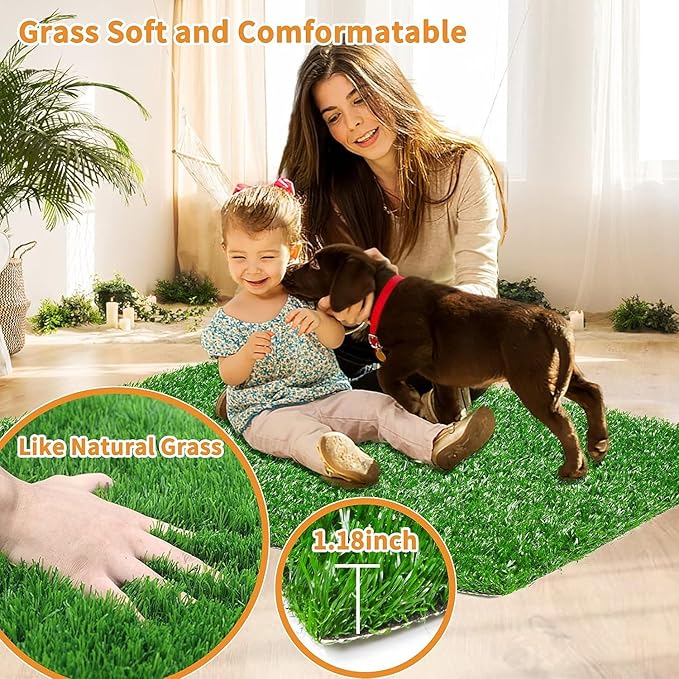 LOOBANI Dog Grass Pee Pads, 2 Pack Artificial Grass Pads for Potty Tray, Fake Grass for Dogs to Pee On, Outdoor Indoor Pee Grass for Dog Potty (18*23 inch)