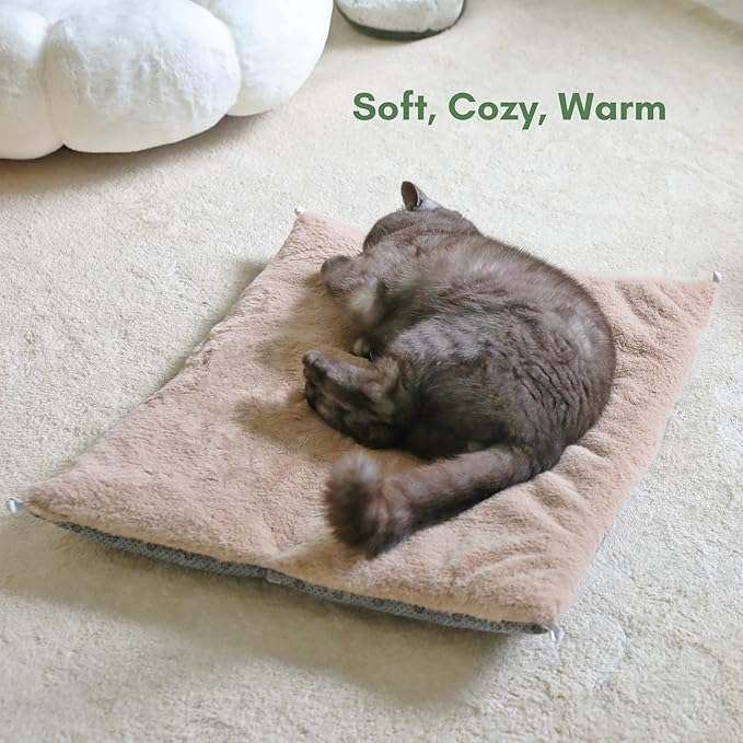 petfelix Self Warming Mat, 24''*20'' Non-Skid Thermal Pet Mat, Washable Outdoor Insulation for Cat House, Carrier Cat Bed, Short-Fluff Brown