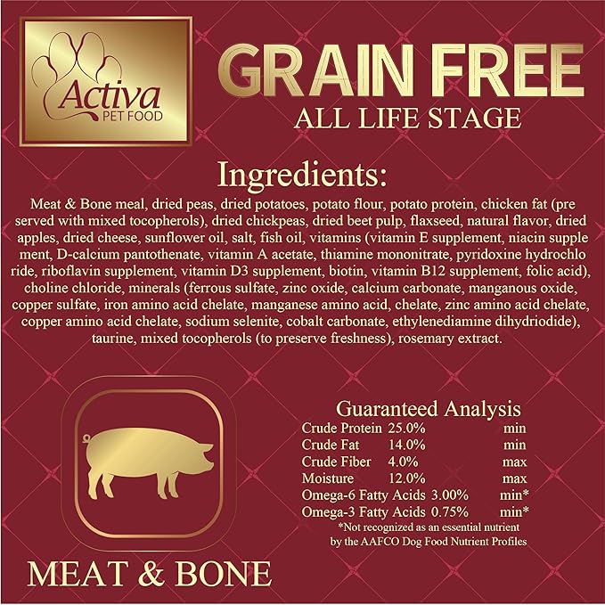 Activa Grain Free Custom Dog Food (15 Pound, No Potato - Meat & Bone)
