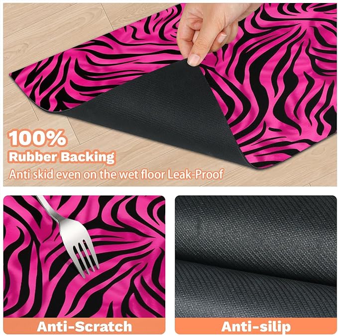 Zebra Print Dog Food Mat for Floors Absorbent Dog Bowl Mat for Food and Water Dispenser Quick Dry Cat Food Placemat Pet Supplies 16" x 24", Zebra Skin