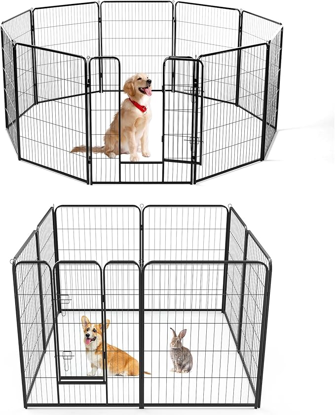 NEWBULIG Dog Playpen Indoors 40 Inch 8 Panels for Medium and Large Dogs Portable and Foldable Pet Fence with Door Heavy Duty Metal Dog Exercise Play Pen for Outdoor Yard