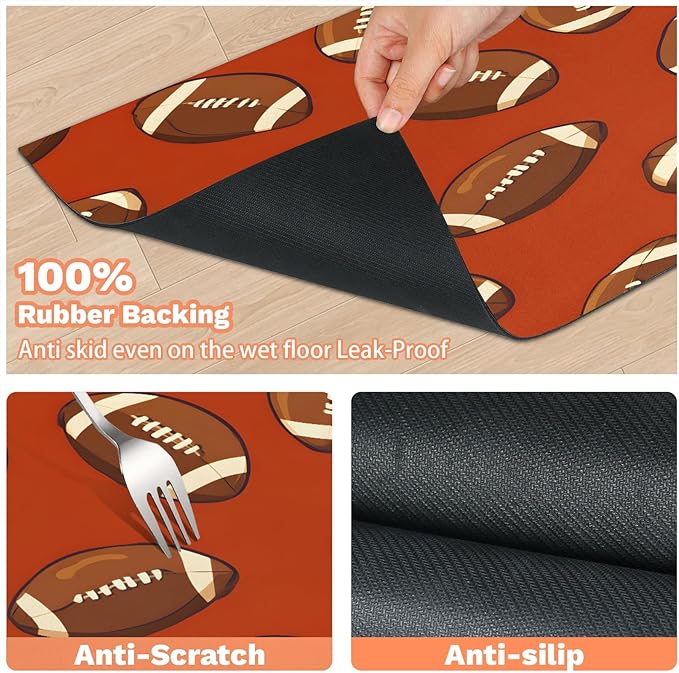 Football Rugby Dog Food Mat for Floors Absorbent, Quick Dry Water Dispenser Mat for Food, Water, Pet Supplies 12" x 20", Sport