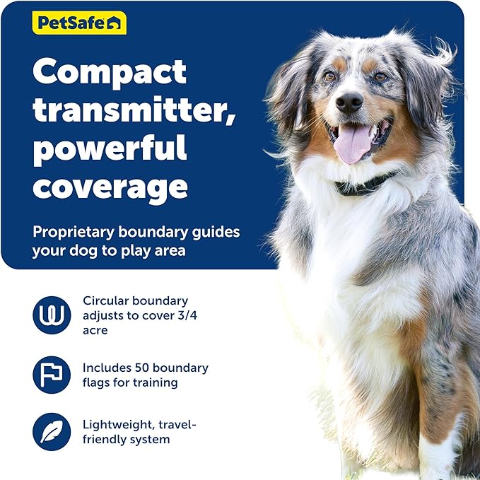 PetSafe Stay & Play 2-Dog Wireless Fence with Replaceable Battery Collar - Circular Boundary Covers Up to 3/4 Acre - Contains 2 Receiver Collars