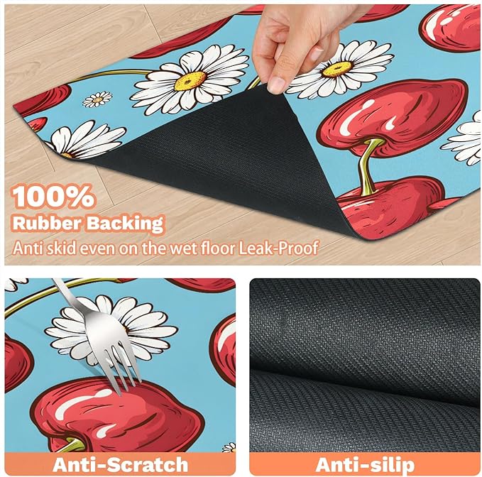 Cherry Dog Food Mat for Floors Absorbent Dog Bowl Mat for Food and Water Dispenser Quick Dry Cat Food Placemat Pet Supplies 16" x 24", Daisy Flowers