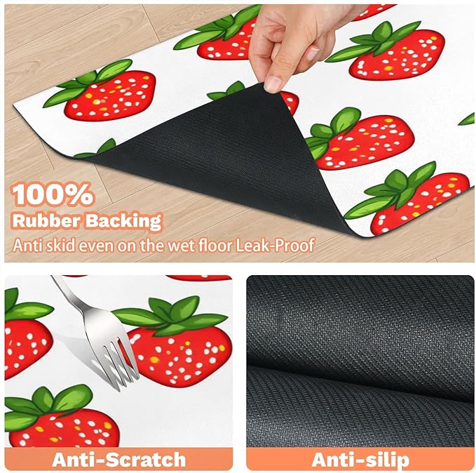 Cute Strawberry Dog Food Mat for Floors Absorbent Dog Bowl Mat for Food and Water Dispenser Quick Dry Cat Food Placemat Pet Supplies 24" x 32", Red Fruit