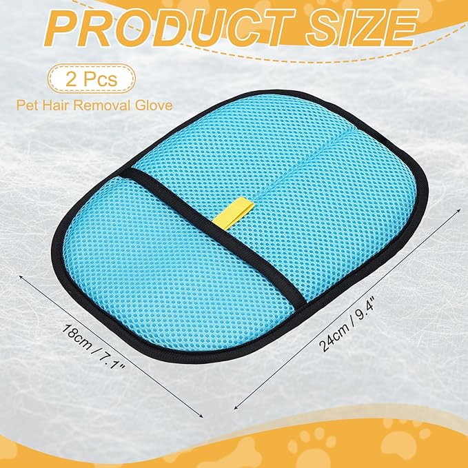 Pet Hair Removal Gloves, Reusable Electrostatic Pet Gloves for Cats Dogs Grooming, Thickened, (2Pcs & Lake Blue), Intended for Clothing/Couch/Carpet/Car Seat