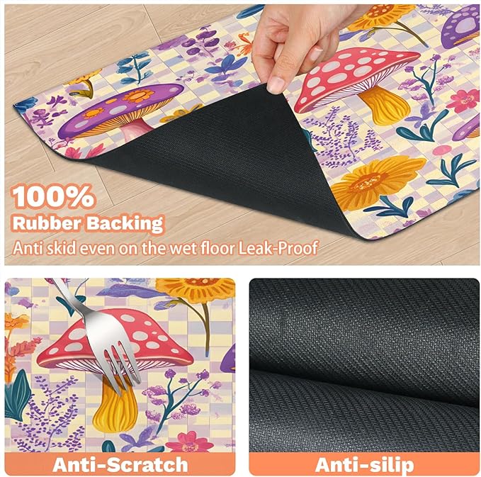 Boho Mushrooms Dog Food Mat for Floors Absorbent Dog Bowl Mat for Food and Water Dispenser Quick Dry Cat Food Placemat Pet Supplies 24" x 32", Cute Flower