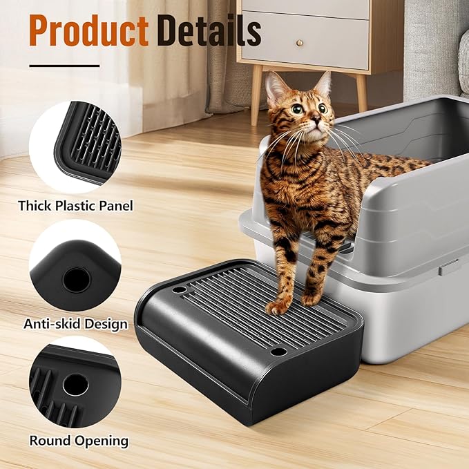 Cat Litter Box Step, Cat Litter Ramp Mat with Filter Function for Self-Cleaning Litter Box, Easy to Clean, Cats Pedal Step Stool Ideal for Kitten & Elderly Cats (Black)