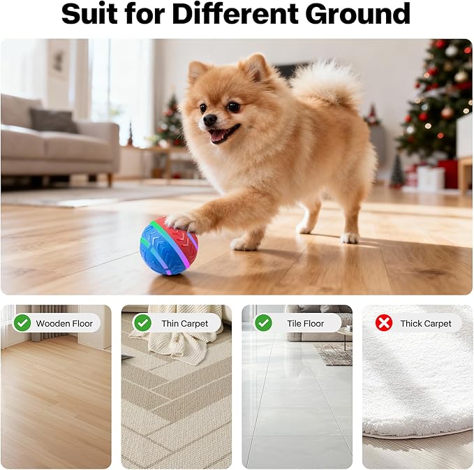Pet Prime Interactive Dog Ball,Automatic Self Moving Dog Toys to Keep Them Busy,Rechargeable Motion Activated Rolling Ball with Lights for Small Medium and Large Dogs,2 Modes for Fun