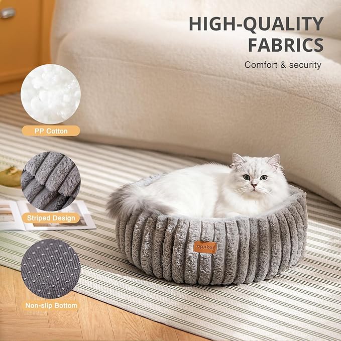 Cat Beds, Self Warming Cat Bed, Washable Pet Beds for Indoor Cats, Super Soft Faux Rabbit Fur Pet Bed for Puppy and Kitten with Anti-Slip Bottom (Grey, 20"x20"x8")