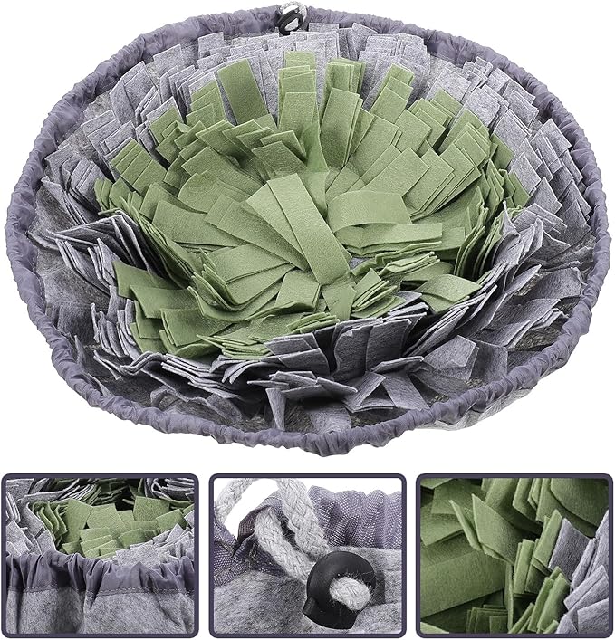 GALPADA Slow Feed Dog Bowl with Non-Slip Base, Interactive Plush Snuffle Mat, Medium Size for Puppy Training and Energy Consumption, Green and Gray Pet Feeding Supplies
