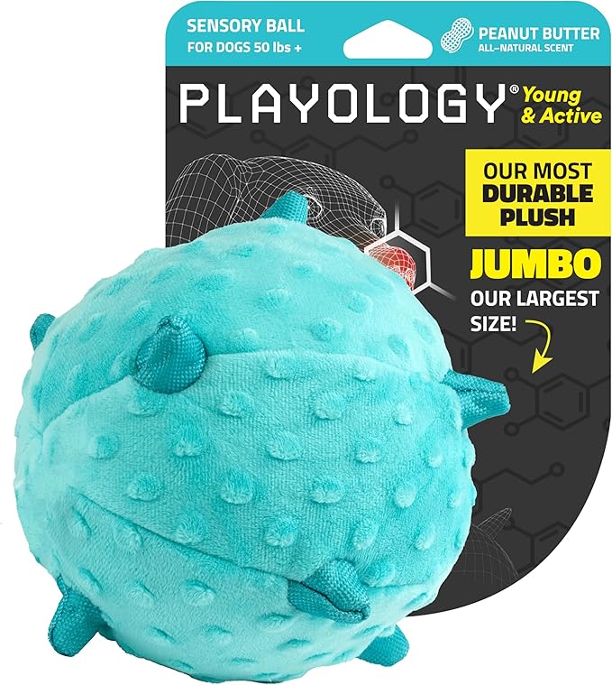 Playology Dog Toys | Puppy Toy Plush Sensory Ball for Dogs and Puppies | Jumbo Peanut Butter Scented Toy - Easy to Clean and Made from Non Toxic Materials